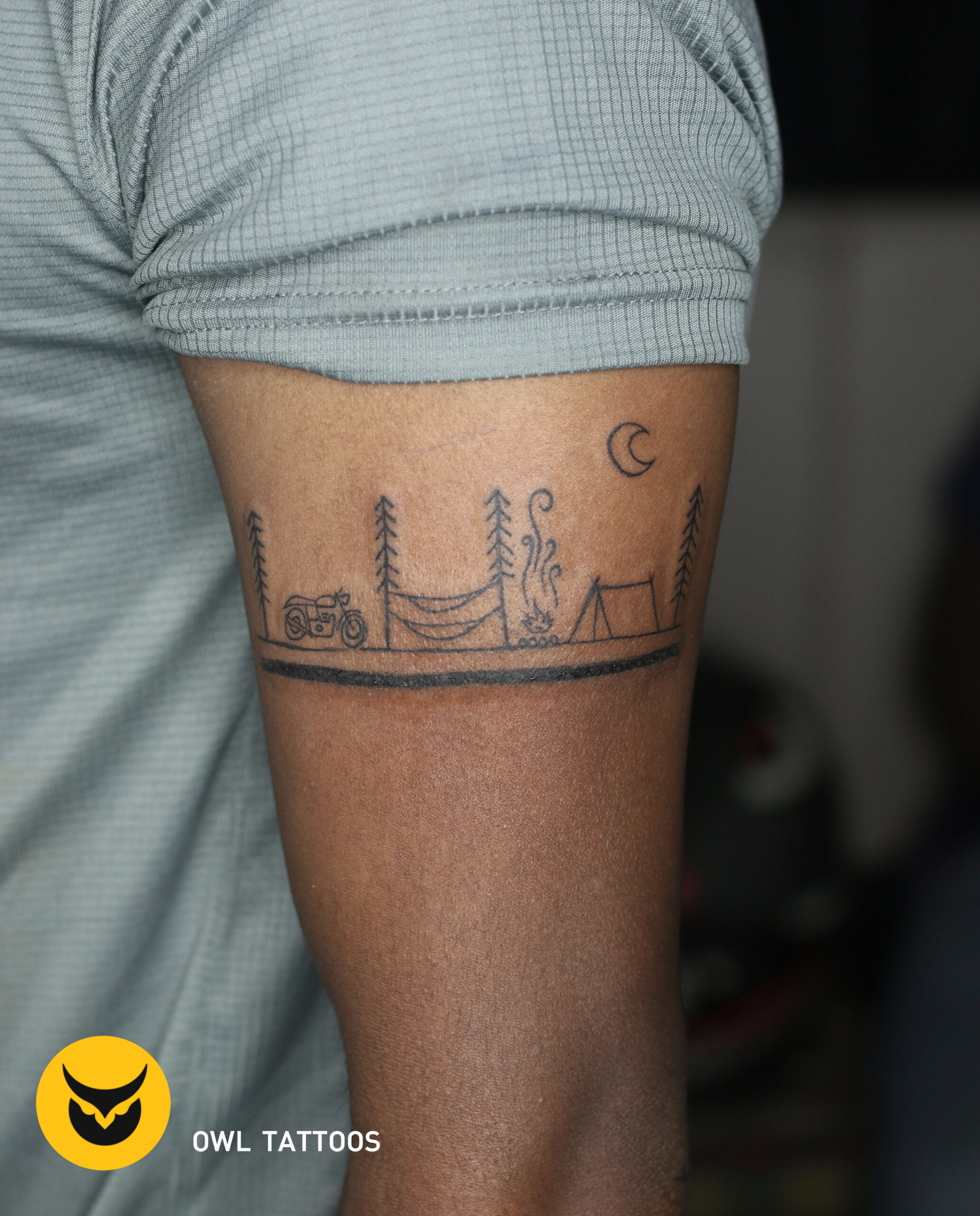 camping travel lineart tattoo