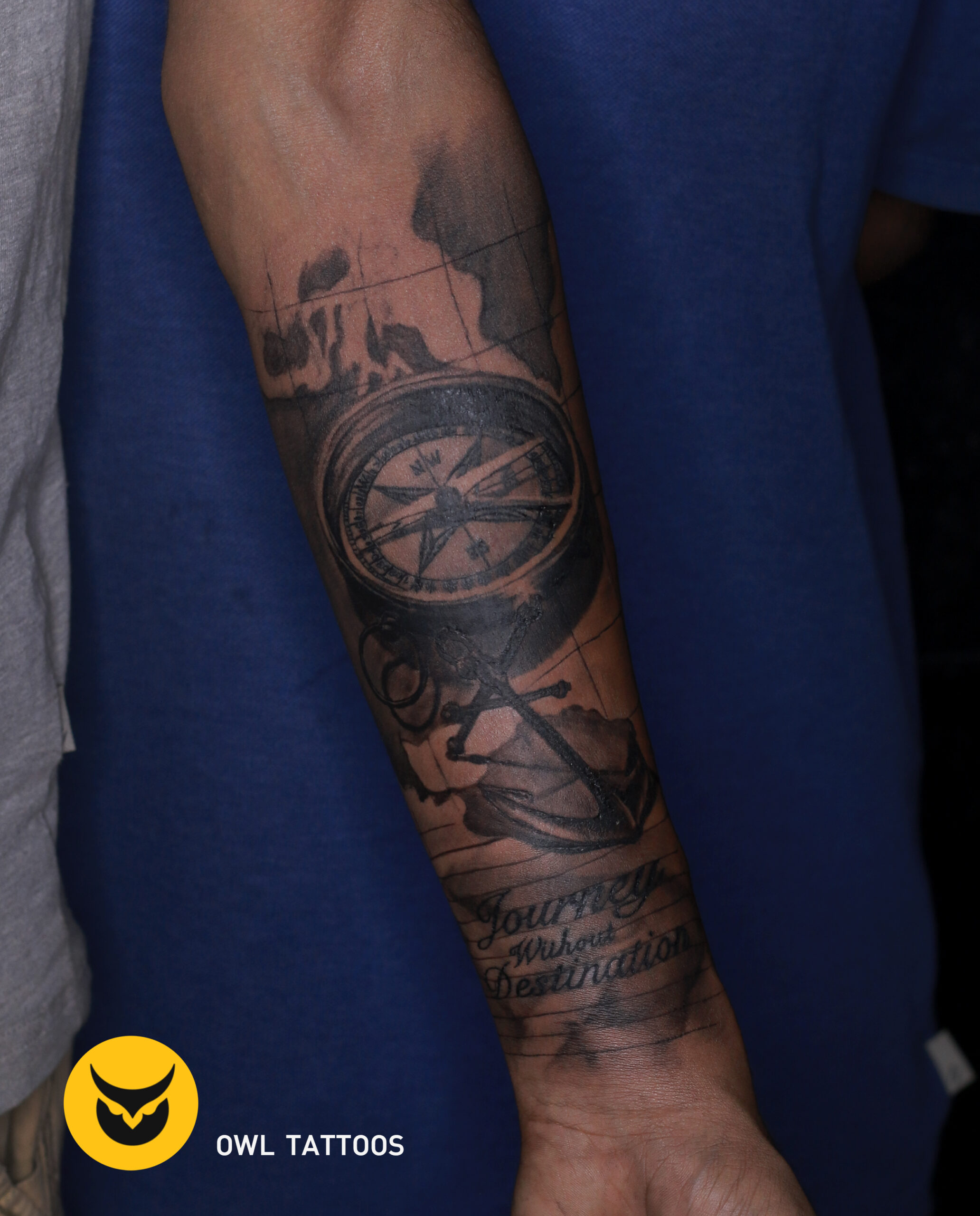 travel compass realism tattoo